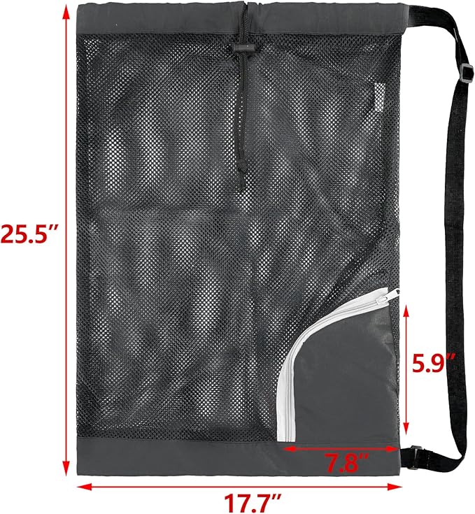 BeeGreen Mesh Drawstring Bag Swim Backpack for Beach Pool Sports Gym Draw String Cinch Bags for Swimming Soccer Basketball Gear Black