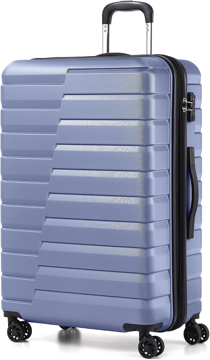 Coolife Expandable Large Checked Luggage with Spinner Wheels, Hard Shell Suitcase TSA Lock Rolling Travel Luggage 28-inch,Blue