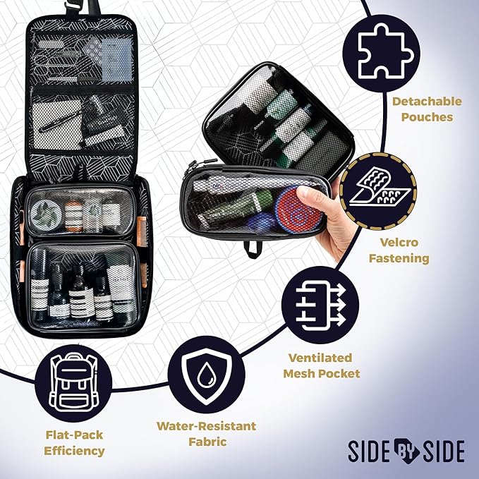 Slim Toiletry Bag for Travel – Flat Hanging Dopp Kit for Men, TSA-Approved Shaving Organizer with Leak-Proof Detachable Pouches, Waterproof & Compact, Gift-Ready