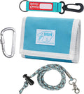 Rough Enough Kids Wallet for Boys Ages 6-16, Canvas Trifold with Neck Lanyard, Zipper Coin Pockets, Card Slots for Campus, Camping and Travel, Light Blue