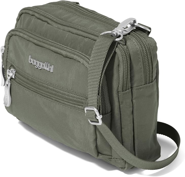 Baggallini Triple Zip Small Crossbody Bag for Women - Lightweight Convertible Fanny Pack Belt Bag