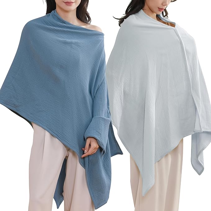 TADO MUSLIN 2-Pack Nursing Covers for Breastfeeding, 100% Organic Cotton Muslin Nursing Cover for Mom, Soft Breathable Breastfeeding Cover, Full Privacy Cover for Nursing, Regular Coverage Blue Grey