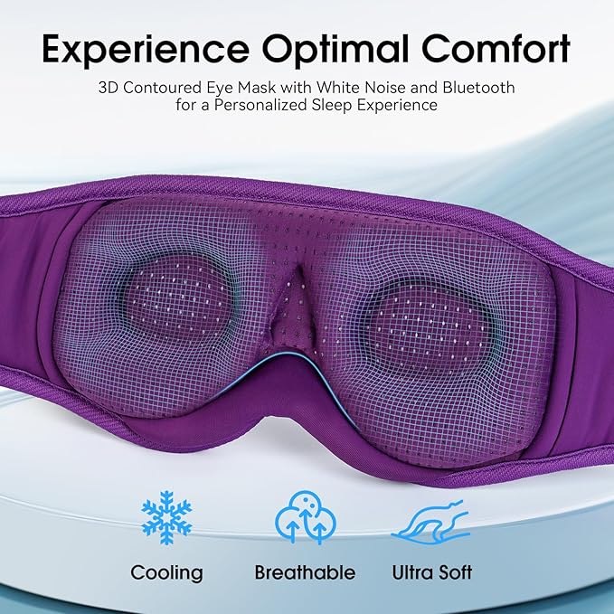 MUSICOZY White Noise Sleep Mask Headphones with 16 Soothing Sounds, Bluetooth Sleep Mask 3D Wireless Music Sleeping Headphones for Side Sleeper