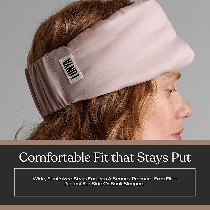 Lunya Sleep Mask with Box - Washable Silk Sleeping Mask and Headband for Beauty Routines - Thermoregulating Comfort - Delicate Pink - Large