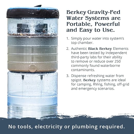 Big Berkey Gravity-Fed Water Filter System with 2 Black Berkey Elements Plus Deluxe 7" Stainless Steel Water View Spigot