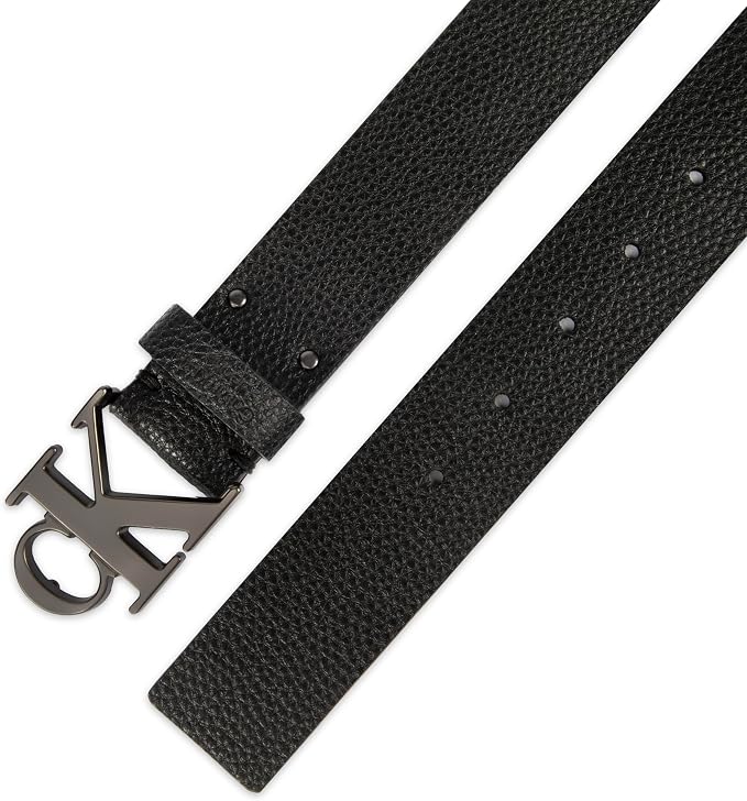 Calvin Klein Men’s CK Monogram Cut Out Buckle Belt – Casual Belt for Jeans & Everyday Wear