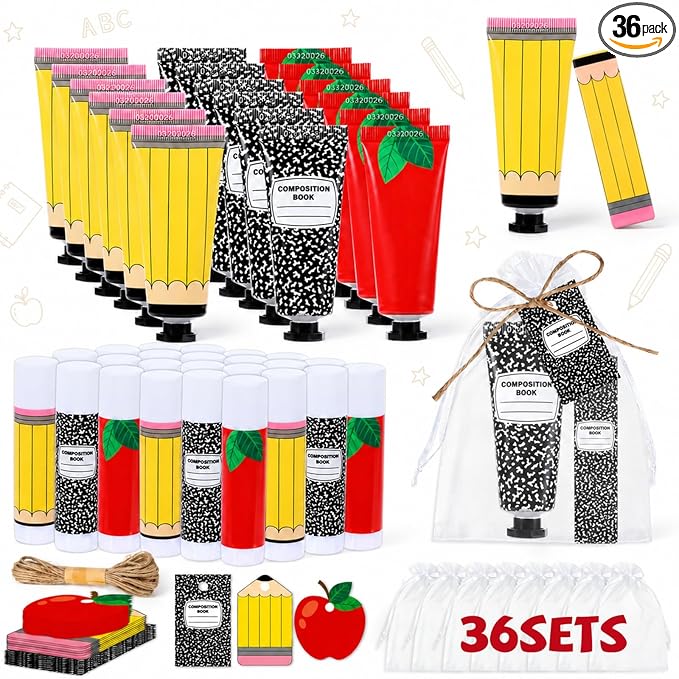 144Pcs 36 Sets Teacher Employee Appreciation Gifts Bulk Include Hand Cream Lotion Lip Balm with Bag Card Bulk Travel Size Thank You Gift for Employee Thank You Graduation Back to School Party Supplies