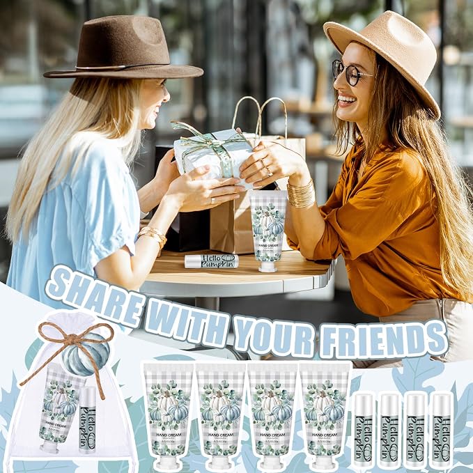 144 Pcs Lip Balm Hand Cream Set Party Favors, Include 36 Lip Balm 36 Moisturizing Hand Cream 36 Bags 36 Cards and Ropes for Accessories Gifts(Black and Blue,Pumpkin)