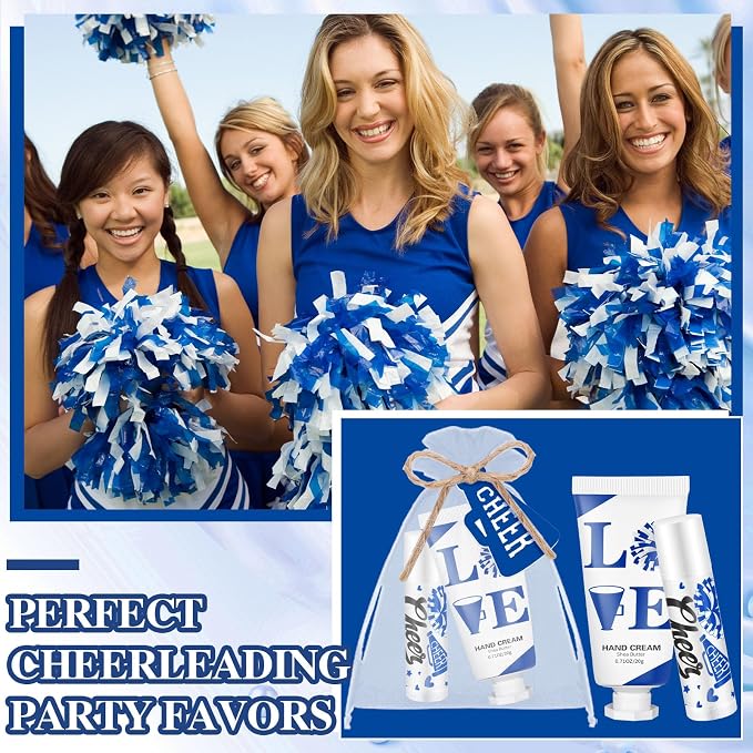 144 Pcs Blue Cheer Lip Balm Hand Cream Set Party Favors Cheer Teams Camp Gifts Include 36 Lip Balm 36 Moisturizing Hand Cream 36 Bags 36 Cards and Ropes for Guest Party Supplies Accessories