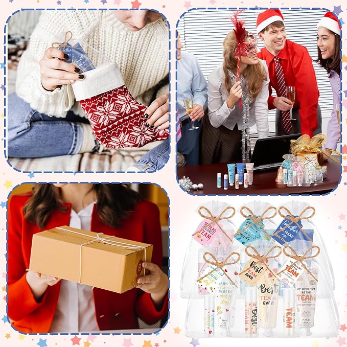 48set/192pcs Best Team Ever Gifts Team Appreciation Thank You Gifts for Coworkers Women Employee Appreciation Gift Party Favors Basket Stuffers Items Travel Hand Lotion and Lip Balm Set