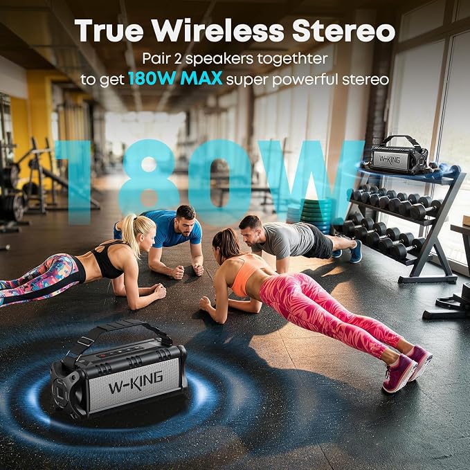 W-KING Bluetooth Speaker Loud, 90W Max IPX6 Waterproof Portable Outdoor Speaker, 50W Deep Bass Subwoofer/40H/EQ/Dual Pairing/TF/AUX, Large Boombox Wireless Speakers for Home, Party, Camping, Beach