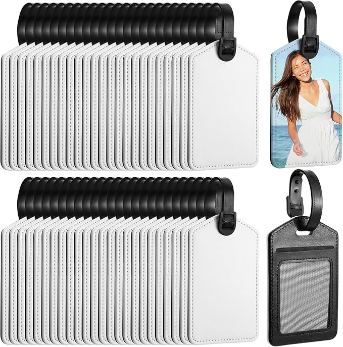 Hillban Sublimation Luggage Tags White Heat Transfer PU Leather Name Tag Blank Suitcase Label Travel Business ID Card Holder for DIY Travel Suitcase Sports Bag Label Gift Craft Rectangle(50 Pcs)