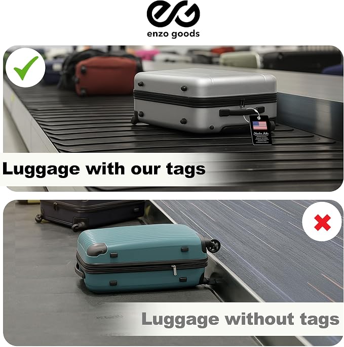 Personalized Luggage Tag with American Flag | Custom Luggage Tags for Suitcases | Kids Backpack Tag | 4 Color Options & Choose Font, Font Color