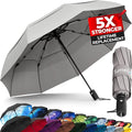 TUMELLA Strongest Windproof Travel Umbrella (Compact, 100MPH Wind-Tested), Light, Portable, One-Handed Use, Automatic Folding Rain Umbrella, Durable, Premium Grip, Fits Car & Backpack