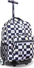 J World Sunrise Kids Rolling Backpack for Boys Girls. Roller Bookbag With Wheels For School, Icon Checkers