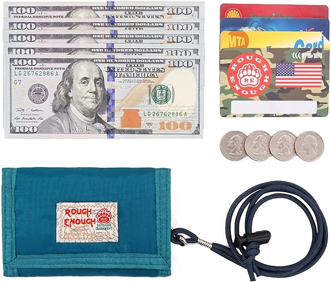 Rough Enough Kids Wallet for Boys Teens with Neck Lanyard Keychain Zipper Coin Pocket Card Holder Blue Soft Nylon