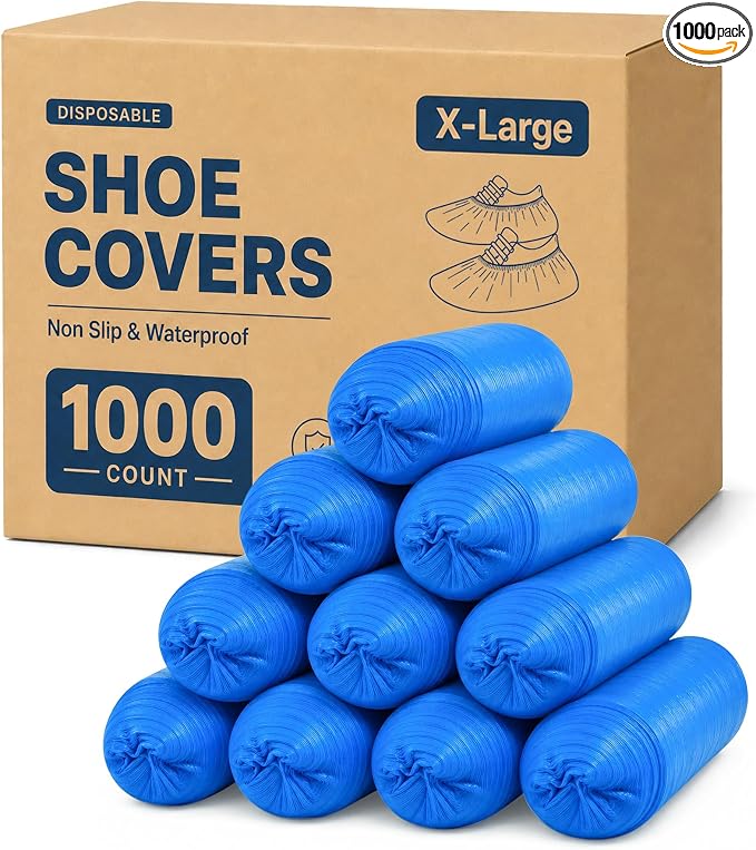 1000 Pack Shoe Covers Disposable, X-Large CPE Waterproof Boot Booties Covers Compact Roll for Home Cleaning, Real Estate, Indoors, Cleaning Crews, Open House Floor Protection, Fits Most(500 Pairs)