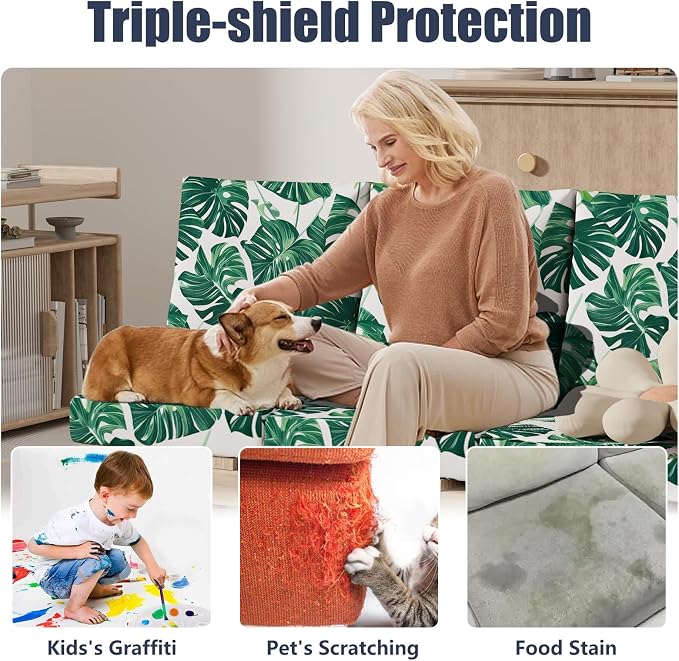 8Pcs Stretch Patio Cushion Covers, Outdoor Couch & Sofa Replacement Slipcovers for Patio Furniture Cushion Covers, Washable Reusable Furniture Protector