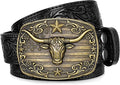 SANSTHS Western Cowboy Belts for Men Women, Mens Western Belt Bull Buckle Country Belt Cowboy Leather Belt for Jeans