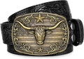 SANSTHS Western Cowboy Belts for Men Women, Mens Western Belt Bull Buckle Country Belt Cowboy Leather Belt for Jeans