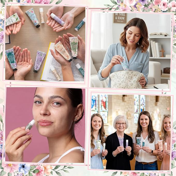 Loopeer 6 Sets Graduation Christian Hand Cream and Lip Balm Gift Set Christian Gift Bulk for Women Mothers Day Gifts for Church Travel Size Hand Lotion Bible Verse Lip Balm Bulk for Bridal Mom