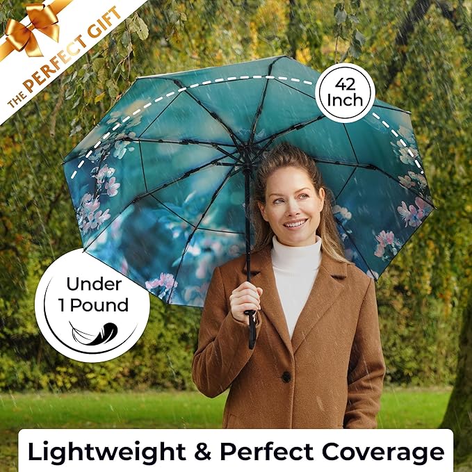 TUMELLA Strongest Windproof Travel Umbrella (Compact, 100MPH Wind-Tested), Light, Portable, One-Handed Use, Automatic Folding Rain Umbrella, Durable, Premium Grip, Fits Car & Backpack