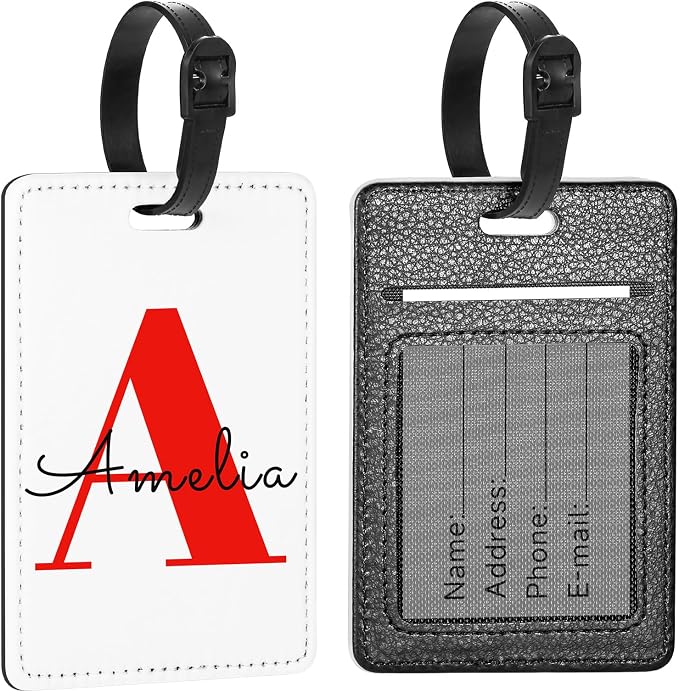 Personalized Leather Luggage Tags for Suitcase, Custom Golf Bag Tag Travel Labels Name Identifiers with Strap for Women Men Customized Your Own Text Photo Logo