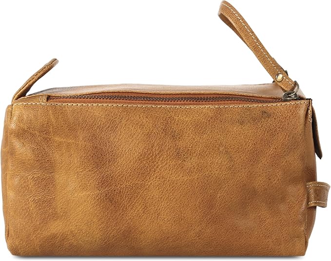 KomalC Premium Buffalo Leather Toiletry Bag for Men & Women With Water resistant Lining, Grooming Travel Pouch, Unisex Wash Bag for Toiletries, Gifts for Men and Women