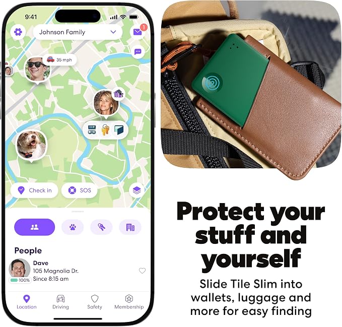 Tile by Life360 Slim - Wallet Finder, Bluetooth Tracker and Item Locator for Luggage Tags, Passports and More. Both iOS and Android Compatible. Phone Finder. 1-Pack (Green Surf)