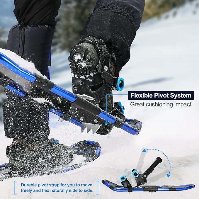 Odoland 21/25/30 Inch Snowshoes with Trekking Poles for Men Women Youth, Waterproof Snow Leg Gaiters and Carrying Bag, Lightweight Aluminum, Heel Lift, Snow Shoes Easy to Wear