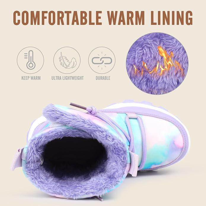 CIOR Winter Snow Boots for Boy and Girl Outdoor Waterproof with Fur Lined(Toddler/Little Kids)
