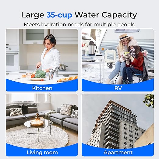 Waterdrop WFD-40W-L-A Water Filter Dispenser, Alkaline Filtration Water Purifier, 35-Cup Large Capacity, 100-Gallon Long-Life, Reduces Chlorine, PFOA/PFOS and More, BPA Free, White