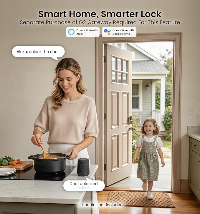 Veise RZ07 Fingerprint Smart Lock, 7-in-1 Smart Locks for Front Door, Keyless Entry Door Lock with App Control & Auto-Lock, Biometric Electronic Touchscreen Keypad Deadbolt, Satin Nickel