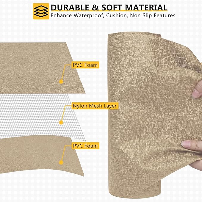 WochiTV Shelf Liner for Cabinets, Drawer Non Adhesive Non Slip Foam Mat for Kitchen, Pantry, Bathroom, Cupboard, Garage, Closet, Shelves, Drawer, Tool Box, Tan 11.8 x 354 inches