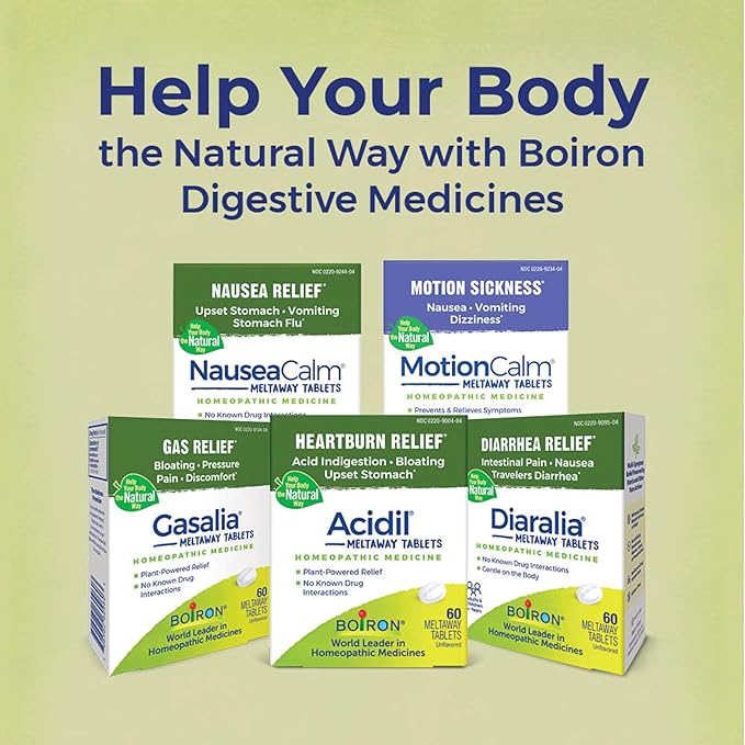 Boiron MotionCalm Relief for Nausea, Vomiting, or Dizziness from Motion Sickness, Carsickness, Seasickness, Amusement Rides, and Video Games or VR - Non-Drowsy - 120 Count (2 Pack of 60)
