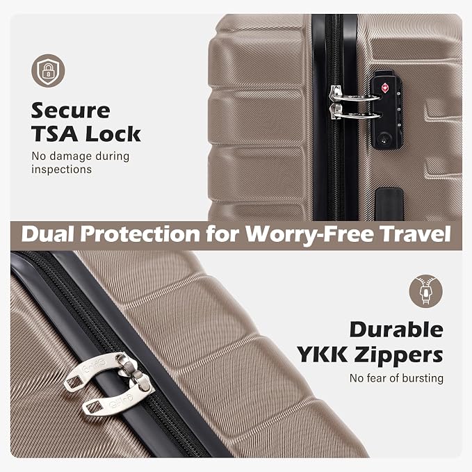 Coolife Luggage Sets, 3 Piece Hard Shell Suitcase Set with Spinner Wheels, Expandable Large Checked Luggage, Lightweight Rolling Carry On with TSA Lock Brown