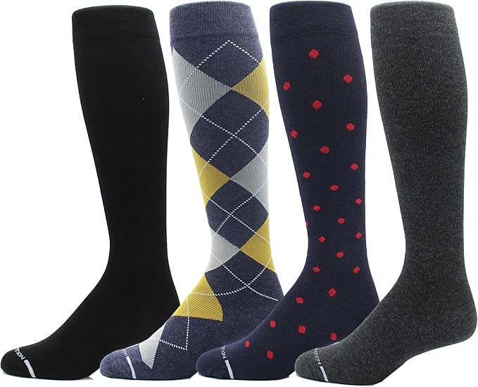 Dr. Motion 4 Pairs Men's Athletic Traveler Graduated Compression Knee High Socks