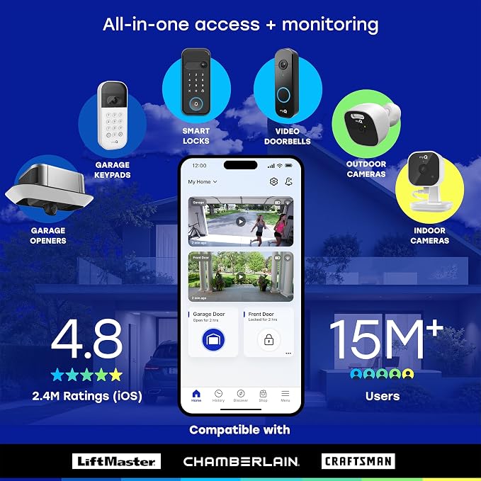 Chamberlain myQ Video Doorbell | 2K Camera, Battery/Wired, Color Night Vision, Live with 2-Way Talk, Motion Detection & Real-Time Alerts, 150 Deg Wide View, Black