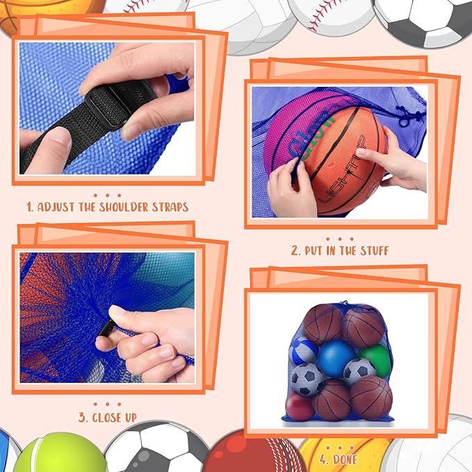 Woanger 3 Pcs Thickened Extra Large Sports Ball Bag Mesh Soccer Net Ball Bag Drawstring Bags Team Work for Holding Basketball, Volleyball, Baseball with Shoulder Strap, 35.4 x 27.5 Inch