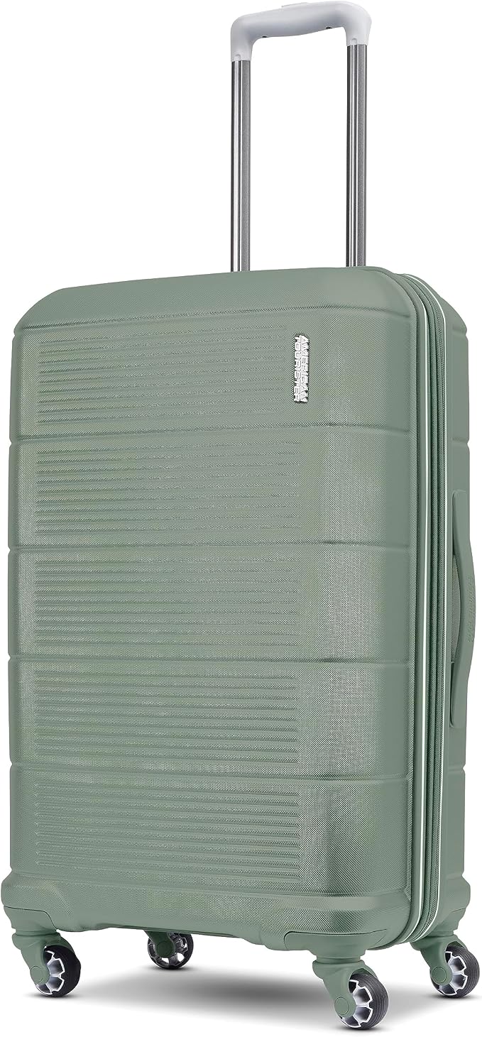 American Tourister Stratum 2.0 Expandable Hardside Luggage with Spinner Wheels, Checked-Medium, Jade Green