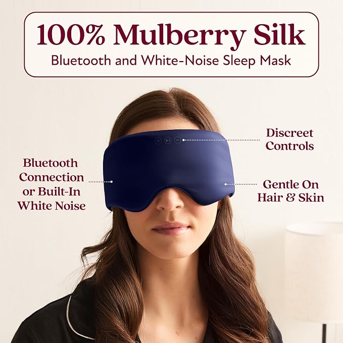 SilkSound 100% Mulberry Silk Bluetooth Sleep Mask, Skin-Friendly Sleeping Eyemask with Bluetooth Headphones, Sleep Gifts for Women, Silk Eyemask Headband Headphones for Sleeping Side Speakers