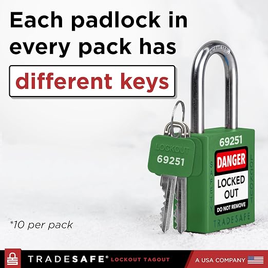 TRADESAFE Lockout Tagout Locks Set - 7 Green Loto Locks, Lockout Locks Keyed Different, 2 Keys Per Lock, OSHA Compliant Lock Out Tag Out Padlocks, Safety Padlocks for Electrical Lockout Tag Out Kits