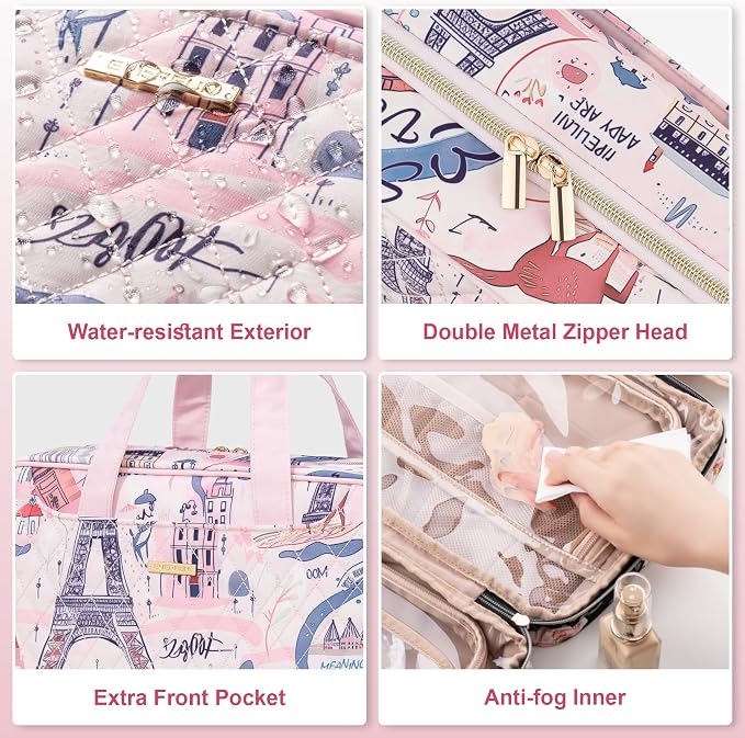 Everfun Travel Toiletry Bag with Hanging Hook and Leakproof Wet/Dry Compartments, Large Capacity Makeup Cosmetic Organizer for Women, 12x9x4.5 Inch, Urban Roam
