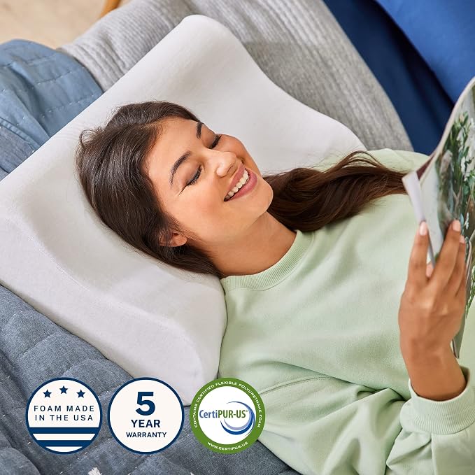 Sleep Innovations Memory Foam Contour Pillow, Standard Size, Head, Neck, and Shoulder Alignment, Side and Back Sleepers, Medium Support