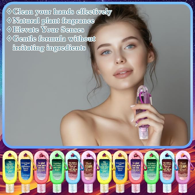 24 Pcs Team Appreciation Hand Sanitizers Keychain Mini Hand Sanitizers Gel Travel Size Appreciation Thank You Gift Bulk for Christmas Thanksgiving Team Employee Coworker Teacher Nurse Staff Gift