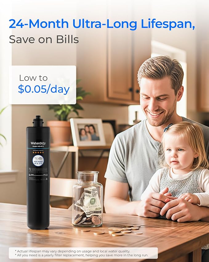 Waterdrop RF15 Water Filter Replacement for Waterdrop 15UA/15UB/15UC Under Sink Water Filter, Reduces PFOA/PFOS, PFAS, Lead, Chlorine, Bad Taste & Odor, NSF/ANSI 42 Certified, 2 Years