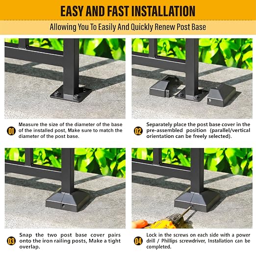 1.25" Split Type Post Skirt for Indoor/Outdoor Iron Deck Railing, Stair Post Base Decorative Covers (4Pack-Black)