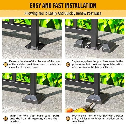 1.25" Post Base Cover & Skirt, Split Type, Indoor/Outdoor Iron Deck Railing & Stair Post Decorative Covers (2Pack-Black)