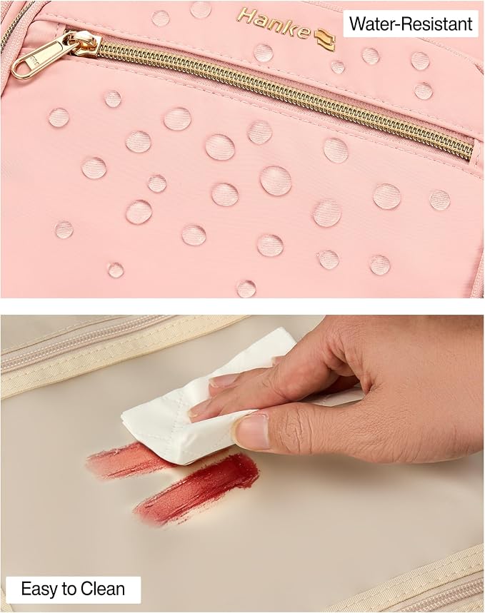Hanke Hanging Travel Toiletry Bag for Men and Women, Water-Resistant Toiletries Bag Makeup Organizer with Hook, Cosmetic Bag for Bathroom & Travel Essentials Accessories, Pink
