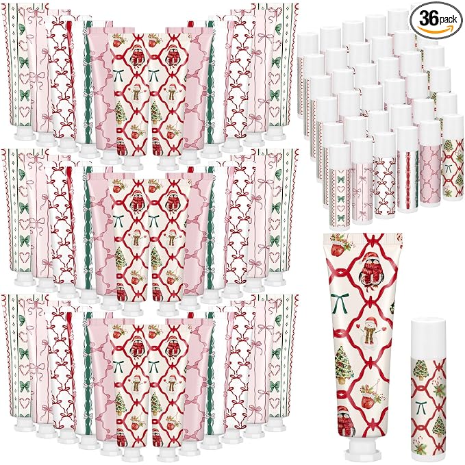 72 Pcs 36 Sets Valentine's Day Hand Cream and Lip Balm Bulk Gift Set, 6 Scents Coquette Bow Valentine's Day Travel Size Hand Lotion Lip Care Gift for Women Staff Coworkers